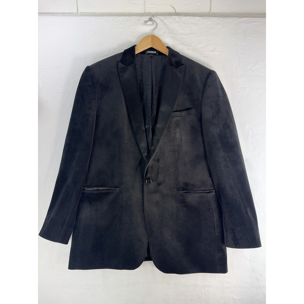 Express Blazer Mens‎ 40R Black Velvet Tuxedo Jacket Slim Fit Shawl Lapel Formal